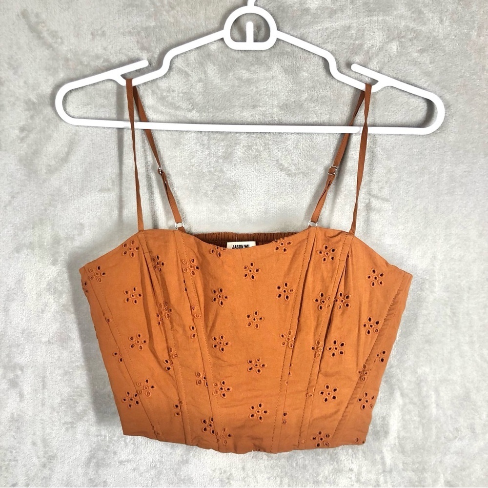Jason Wu Eyelet Corset Top Size L Brown Crop Cottage Farmhouse Romantic Boho
